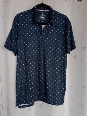 Men's Navy Polo with White Dot Print - Casual Comfort